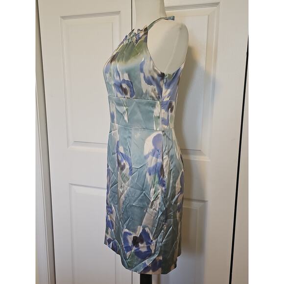 NWT Ann Taylor Silk Halter Dress Womens 4 Petite Watercolor Blue Green Wedding - Picture 5 of 16